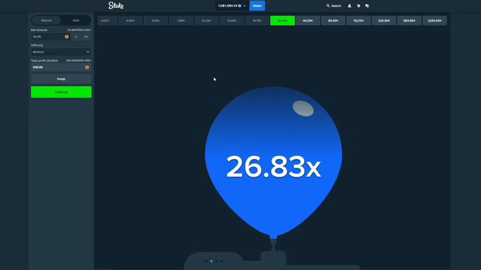 Stake.com balloon game best odds